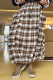 Roberta Plaid Brushed Cotton Balloon Hem Skirt Camel